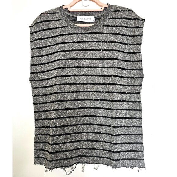 IRO Cotton Blend Distressed Sleeveless Top, S, Black & Grey - Picture 1 of 8